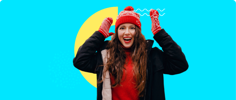 Mujer feliz en nieve con eSIM Canada